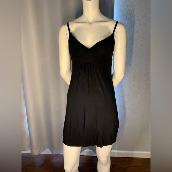 Black cotton mini dress with tie strap in back - Picture 1 of 2
